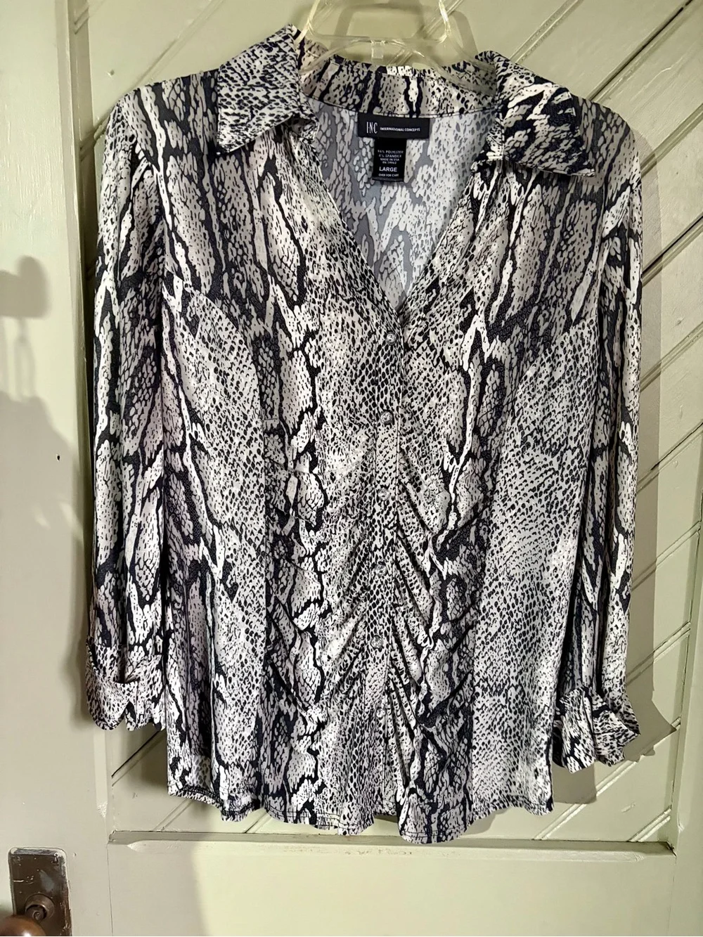 INC  Black & White Snake-Print Button-Front Shirt